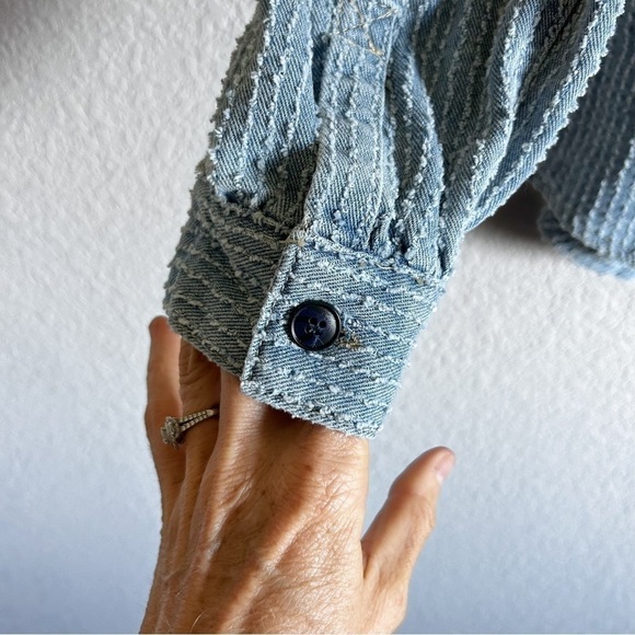 Listicle Textured Denim Blue Pullover Top. Size L. - Picture 8 of 13